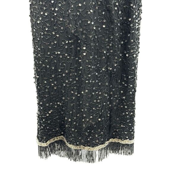 Vintage Fully Beaded Black Silver Evening Gown XL 14 Sequin Long Dress A… - Picture 5 of 16